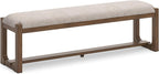 Signature Design by Ashley Cabalynn Dining Bench, Upholstered Farmhouse Style, Hardwood Solids and MDF Substrates Frame, Ideal for End of Bed or Entryway, 63.5" W, Oatmeal and Light Brown