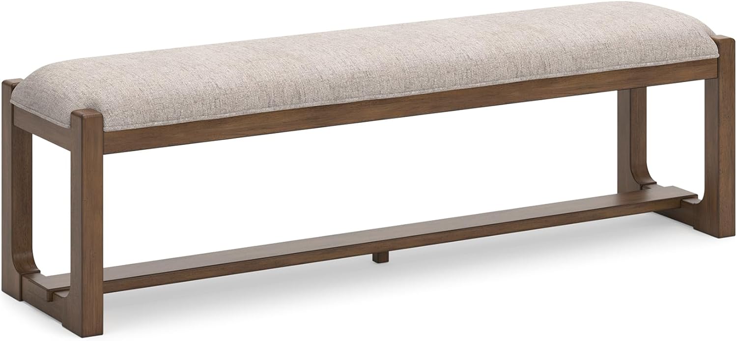 Signature Design by Ashley Cabalynn Dining Bench, Upholstered Farmhouse Style, Hardwood Solids and MDF Substrates Frame, Ideal for End of Bed or Entryway, 63.5" W, Oatmeal and Light Brown