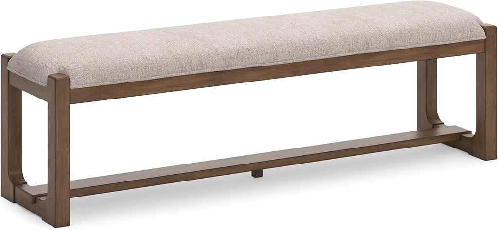 Signature Design by Ashley Cabalynn Dining Bench, Upholstered Farmhouse Style, Hardwood Solids and MDF Substrates Frame, Ideal for End of Bed or Entryway, 63.5" W, Oatmeal and Light Brown