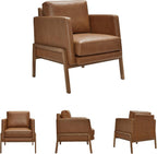 Signature Design by Ashley Numund Contemporary Faux Leather Upholstered Accent Chair with Removable Cushions and Track Arms, Light Brown