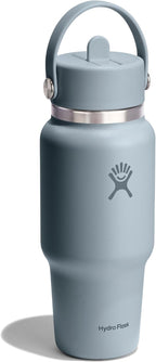 Hydro Flask Travel Water Bottle - Insulated Stainless Steel - Wide Straw Lid, Non Spill, Leakproof in 24 Oz Shale Gray