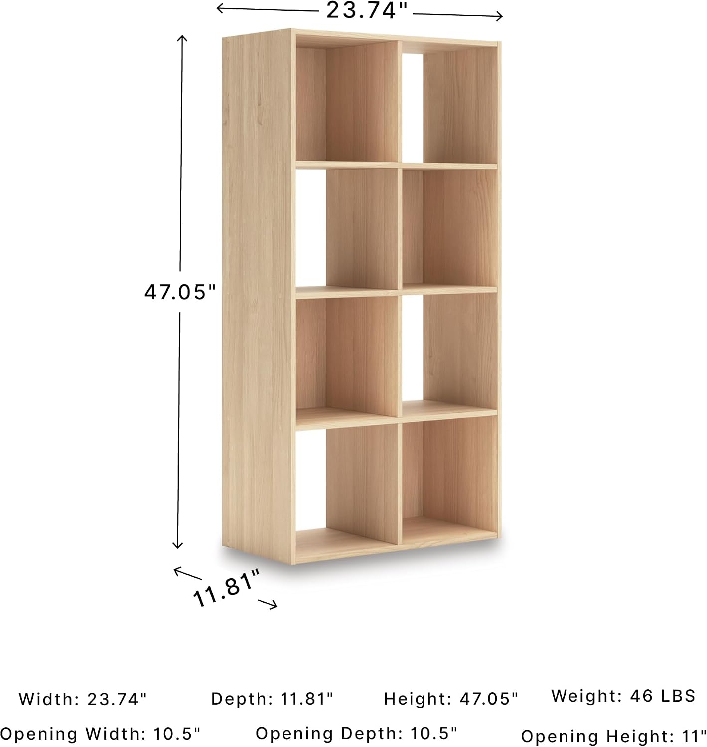 Signature Design by Ashley Piperton 8 Cube Storage Organizer, Natural Finish Over Replicated Ash Wood Grain, Vertical Floor Mount Cubbies for Living Room or Home Office, Light Brown