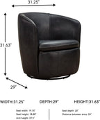 Signature Design by Ashley Kierreys Modern Top Grain Leather Upholstered Swivel Chair with Barrel Back, Black