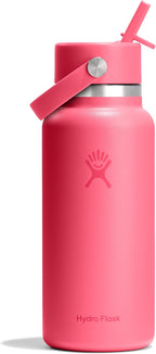 Hydro Flask Water Bottle - Insulated Stainless Steel - Wide Mouth Flex Straw Lid, Non Spill, Leakproof and Refillable in 32 Oz Popstar Pink