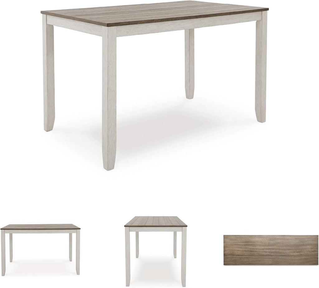 Signature Design by Ashley Skempton 7-Piece Counter Height Dining Table Set for 6, Solid Wood Frames and Acacia Veneer, Cushioned Bar Stools, White and Light Brown