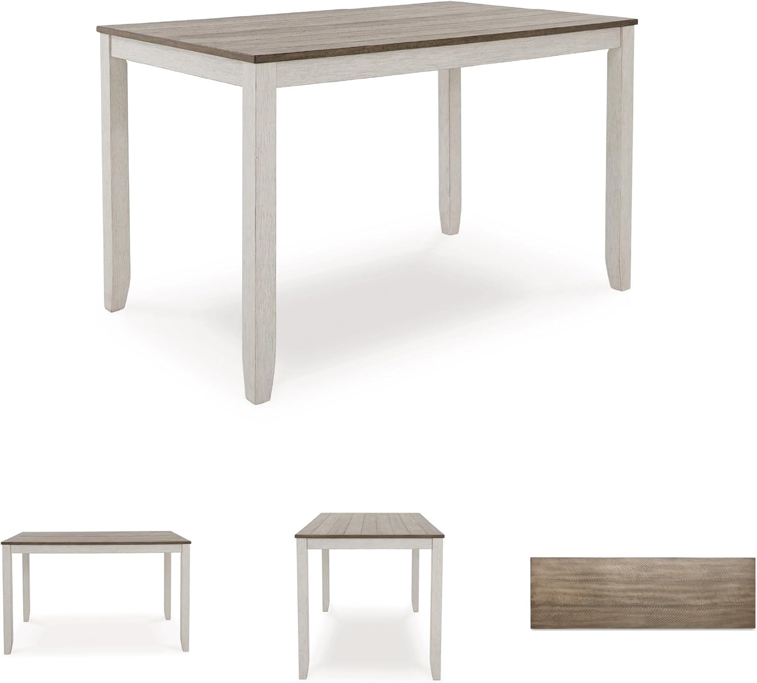 Signature Design by Ashley Skempton 7-Piece Counter Height Dining Table Set for 6, Solid Wood Frames and Acacia Veneer, Cushioned Bar Stools, White and Light Brown