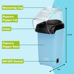 Tasty Hot Air Popcorn Popper, Healthy and Delicious Popcorn in Minutes, Fast and Easy-to-Use, Built-In Measuring Cup and Butter Warmer, 8 Cups, Blue