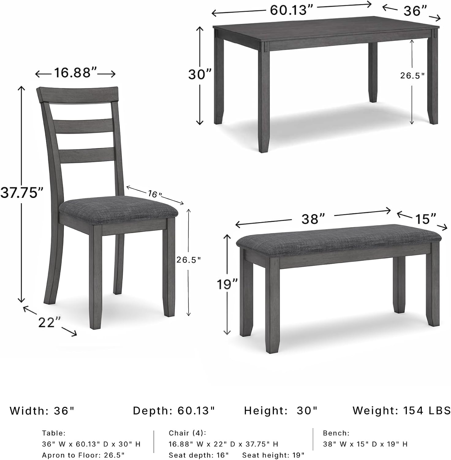 Signature Design by Ashley Bridson Dining Table Set For 6 With Bench, Wood 6‑Piece Kitchen Table And Chairs With Upholstered Seats, Transitional Charcoal Gray Dining Room Collection For Family Meals