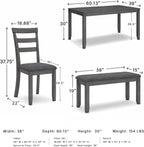Signature Design by Ashley Bridson Dining Table Set For 6 With Bench, Wood 6‑Piece Kitchen Table And Chairs With Upholstered Seats, Transitional Charcoal Gray Dining Room Collection For Family Meals
