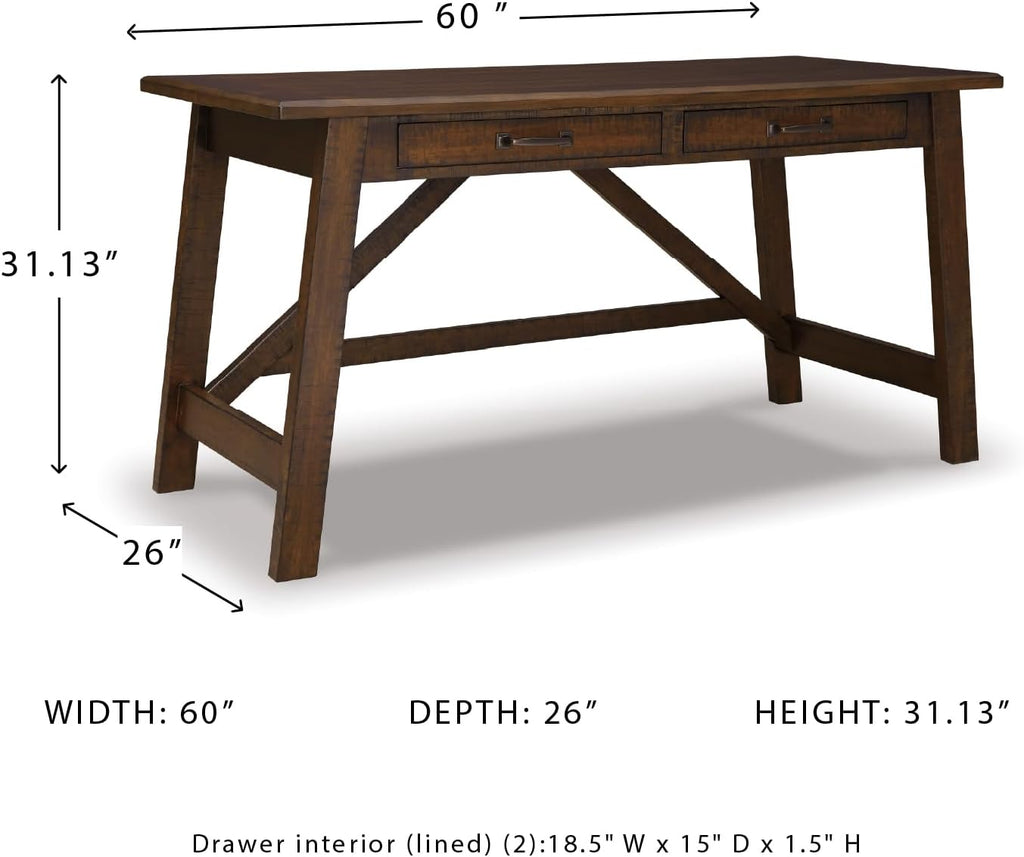 Signature Design by Ashley Baldridge Home Office Desk With Drawers, Rustic Industrial,Wood Construction, Smooth-Gliding Storage for Workspaces, Ideal for Home Offices, Brown