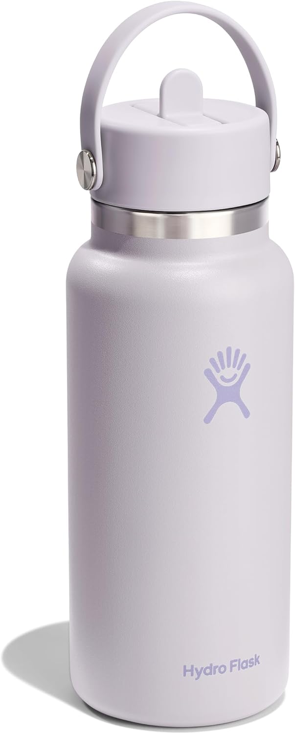 Hydro Flask Water Bottle - Insulated Stainless Steel - Wide Mouth Flex Straw Lid, Non Spill, Leakproof and Refillable in 32 Oz Sea Cloud Pink