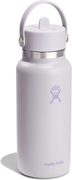 Hydro Flask Water Bottle - Insulated Stainless Steel - Wide Mouth Flex Straw Lid, Non Spill, Leakproof and Refillable in 32 Oz Sea Cloud Pink
