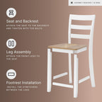 Signature Design by Ashley Gesthaven Counter Height Bar Stool, Set of 2, 24.25" Stools with Ladder Back, Solid Wood Frame, Contoured Mango Wood Veneer Seat, Kitchen Island Dining, Natural and White