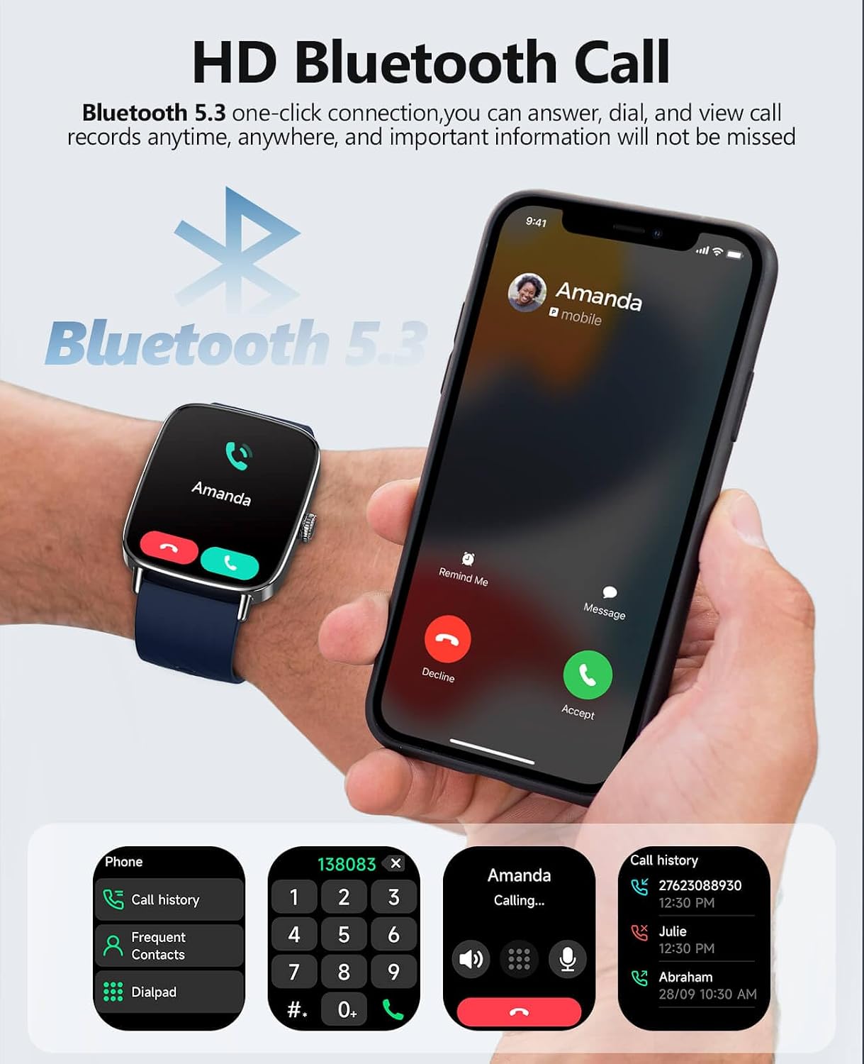 SOUYIE Smart Watches for Men Women, 1.85" AI Voice Smartwatch, 24/7 Heart Rate Monitor, Stress/SpO2/Sleep Tracker, IP68 Waterproof, Weather, 100+ Sports Fitness Tracker for Android iOS Blue