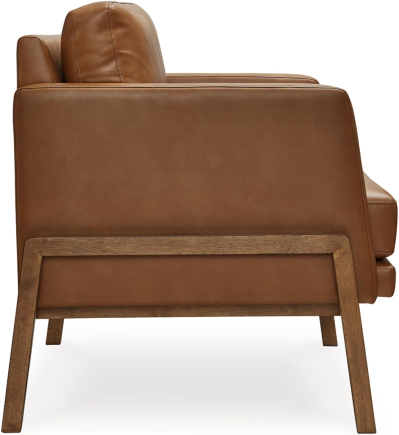 Signature Design by Ashley Numund Contemporary Faux Leather Upholstered Accent Chair with Removable Cushions and Track Arms, Light Brown