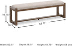 Signature Design by Ashley Cabalynn Dining Bench, Upholstered Farmhouse Style, Hardwood Solids and MDF Substrates Frame, Ideal for End of Bed or Entryway, 63.5" W, Oatmeal and Light Brown