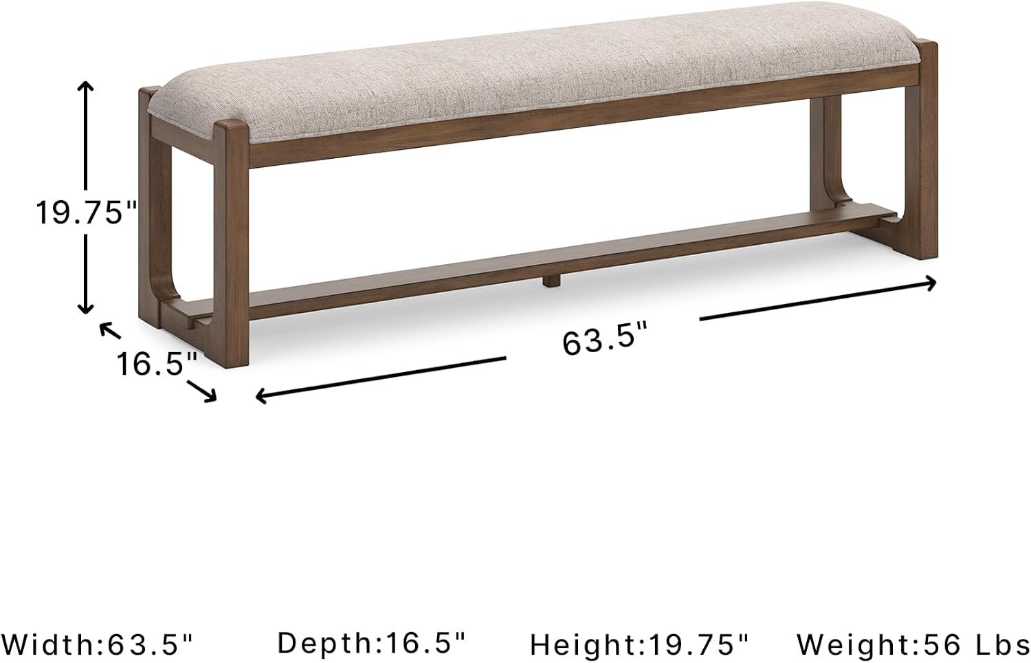Signature Design by Ashley Cabalynn Dining Bench, Upholstered Farmhouse Style, Hardwood Solids and MDF Substrates Frame, Ideal for End of Bed or Entryway, 63.5" W, Oatmeal and Light Brown