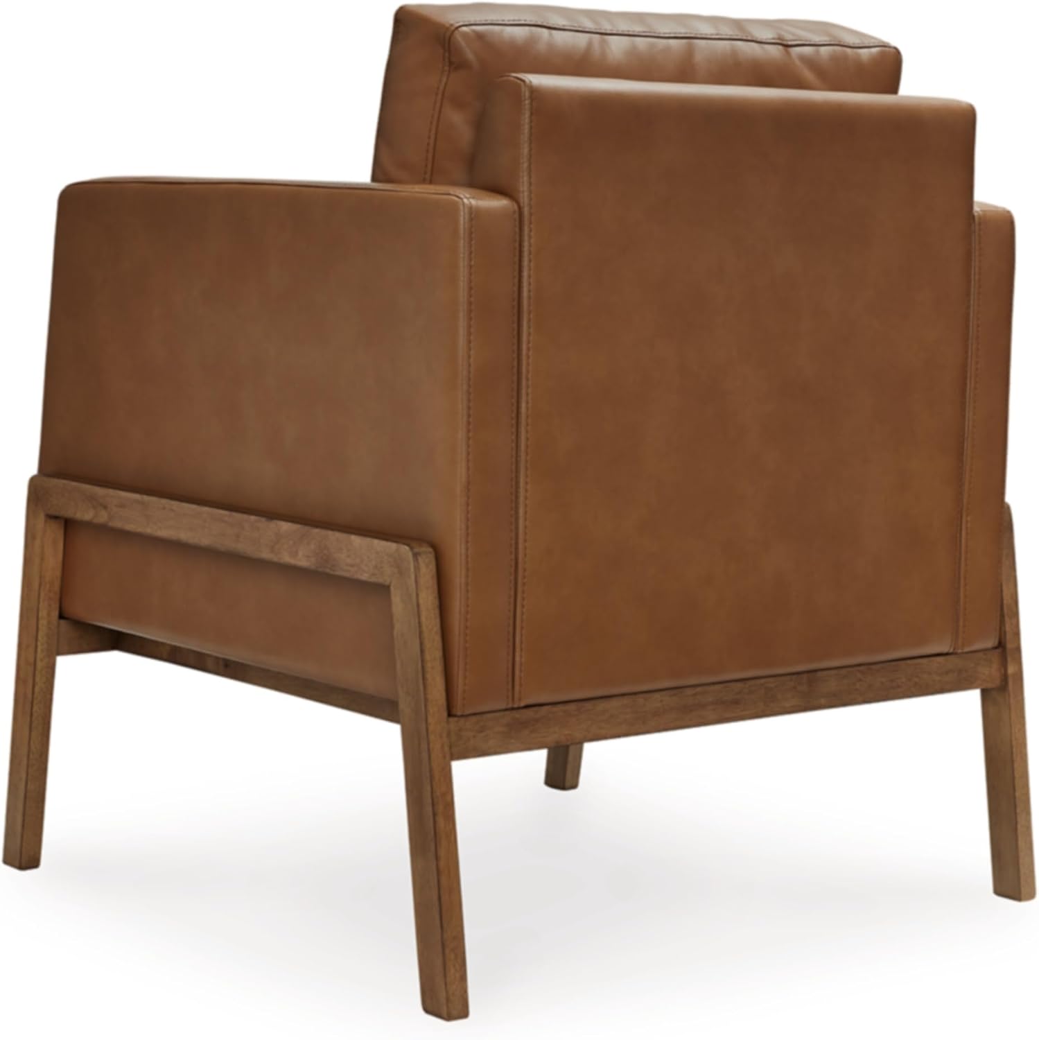 Signature Design by Ashley Numund Contemporary Faux Leather Upholstered Accent Chair with Removable Cushions and Track Arms, Light Brown