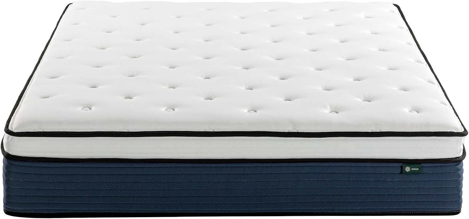 Zinus 12 Inch Comfort Support Hybrid Mattress [New Version], Queen, Fiberglass Free, Medium Plush, Motion Isolation, Certified Safe Foams & Fabric, Mattress in A Box