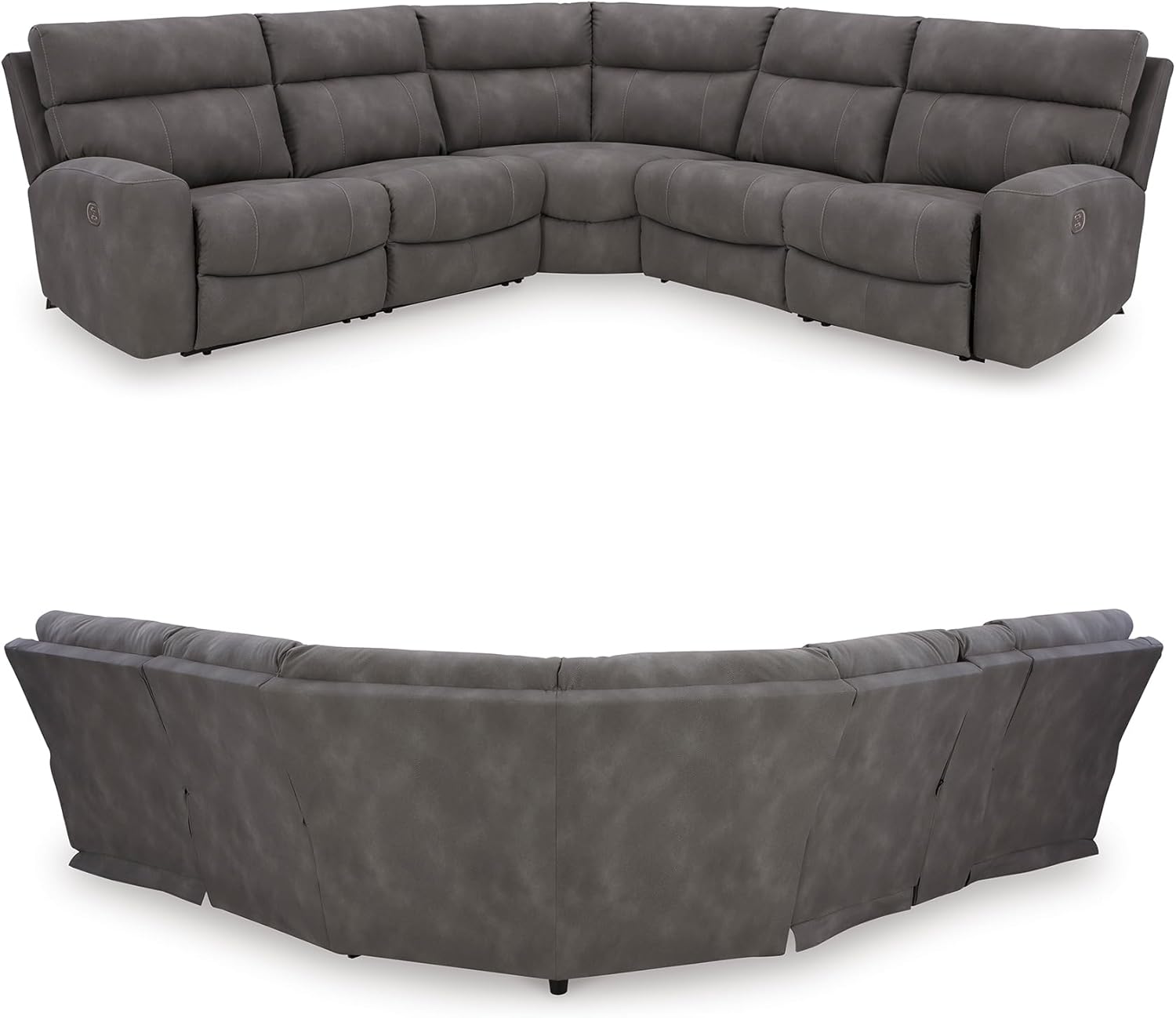 Signature Design by Ashley Contemporary Next-Gen DuraPella L-Shape Symmetrical Faux Leather 5-Piece Power Reclining Sectional with Adjustable Headrest and USB Charging Ports, Gray