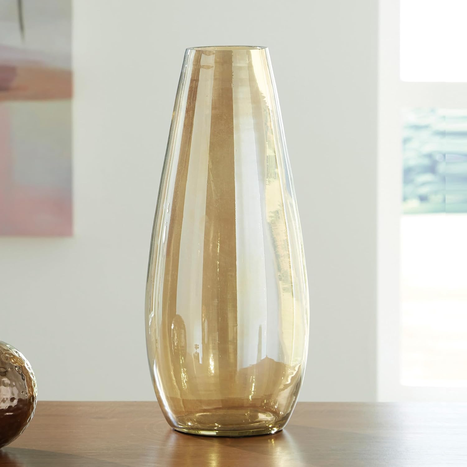 Signature Design by Ashley Rhettman Farmhouse Indoor/Outdoor 16" Glass Tabletop Vase, Light Brown
