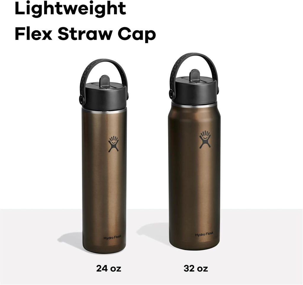 Hydro Flask 24 Oz Lightweight Wide Straw Lid - Insulated Stainless Steel Water Bottle - Hiking, Commuting Obsidian