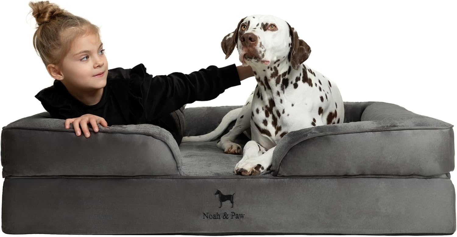 NOAH & PAW Giant Dog Bed XXL, 55x45x11 Inch, Orthopedic Dog Beds, Eggshell Memory Foam Infused with Cooling Gel, Inner Cover, Water Resistant, Machine Washable (Velvet Sofa Collection)