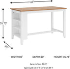 Signature Design by Ashley Gesthaven 60" Counter Height Dining Table with 3 Storage Shelves, Butcher Block Veneer Top, Ideal for Kitchens or Workspaces, White/Natural