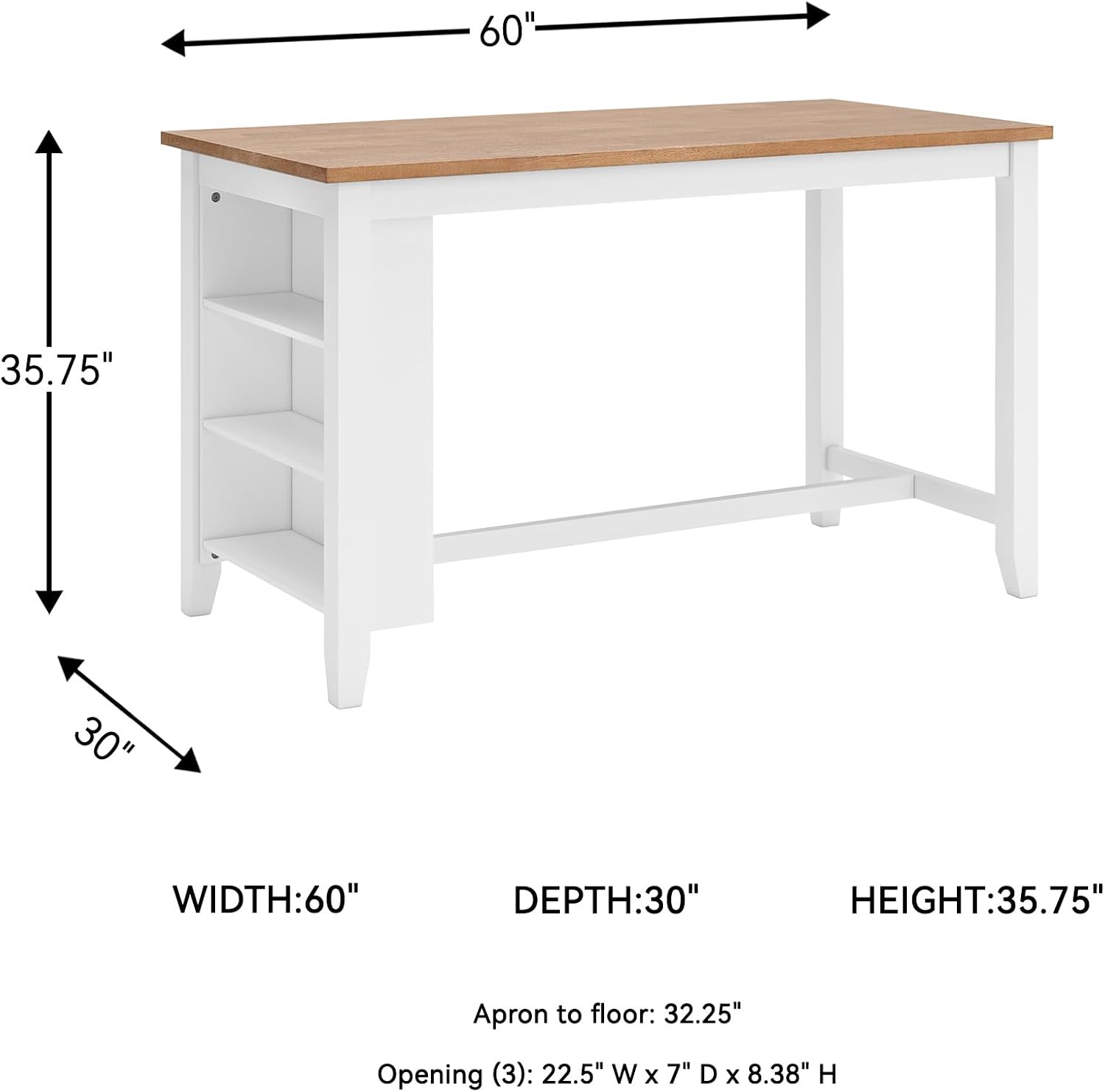 Signature Design by Ashley Gesthaven 60" Counter Height Dining Table with 3 Storage Shelves, Butcher Block Veneer Top, Ideal for Kitchens or Workspaces, White/Natural