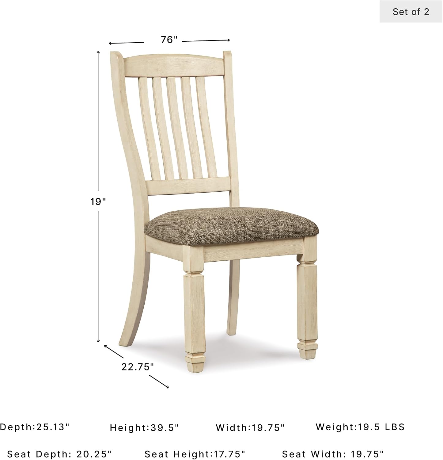 Signature Design by Ashley Bolanburg 20" Upholstered Dining Room Chair, Set of 2, Antique White