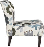 Signature Design by Ashley Triptis Floral Armless Accent Chair with Attached Cushions, Fabric Upholstery, Wood Legs, 16.63" Seat Height, White, Blue & Gray