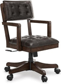 Signature Design by Ashley Breckington Contemporary Faux Leather Tufted Home Office Desk Chair with Adjustable Height and Casters, Solid Wood, 28.75" W x 28.75" D x 38" H, Dark Brown