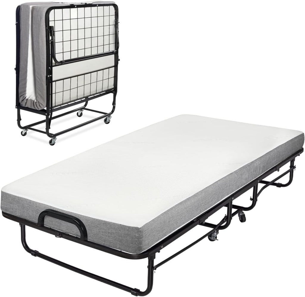 Milliard Deluxe Diplomat Folding Bed with Mattress for Adults, Twin Size, Portable Foldable Bed with Luxurious Memory Foam Mattress & Super Strong Frame, 75” x 38", Fold Up, Roll Away, & Hideaway