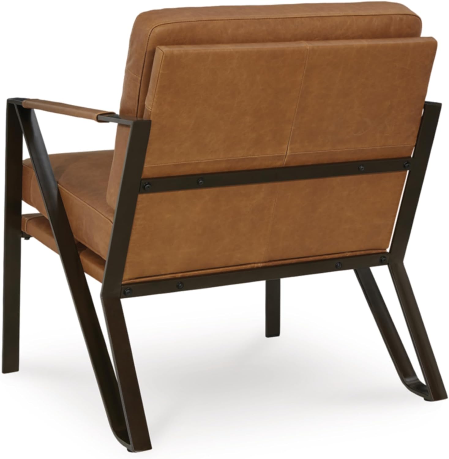 Signature Design by Ashley Garronmont Mid-Century Modern Leather Accent Chair with Metal Frame, Light Brown & Metallic