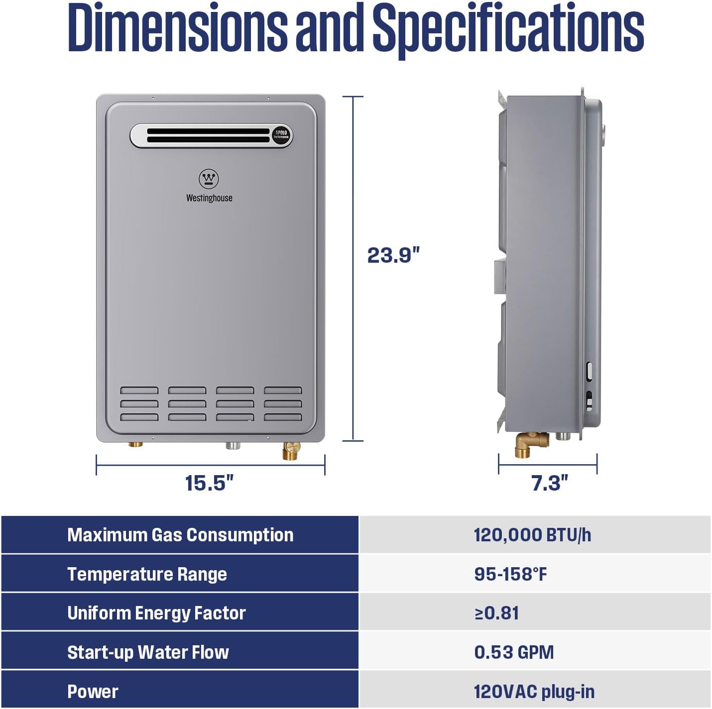 Westinghouse Smart Outdoor Propane Tankless Water Heater, 5.1 GPM 120,000 BTU Whole Home Instant Hot Water Heater, ±1°F Temp Stability, Non-Condensing for 2-4 Fixtures