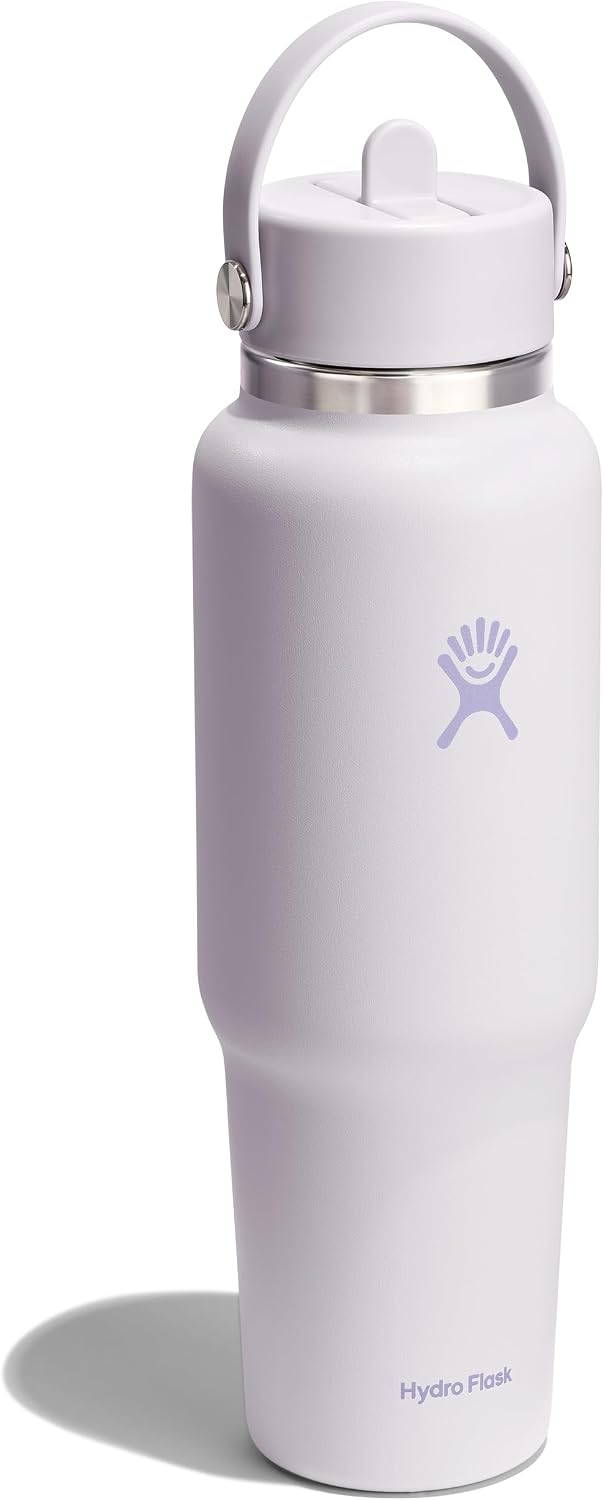 Hydro Flask Travel Water Bottle - Insulated Stainless Steel - Wide Straw Lid, Non Spill, Leakproof in 40 Oz Cloud Pink