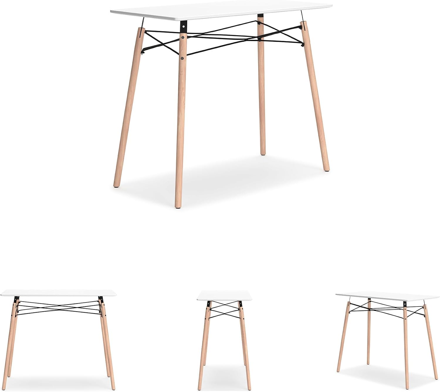 Signature Design by Ashley Jaspeni Industrial Home Office Desk, Painted White Top, Black Metal Framework, Wood, 36" W x 18" D x 29.75" H, White & Light Brown