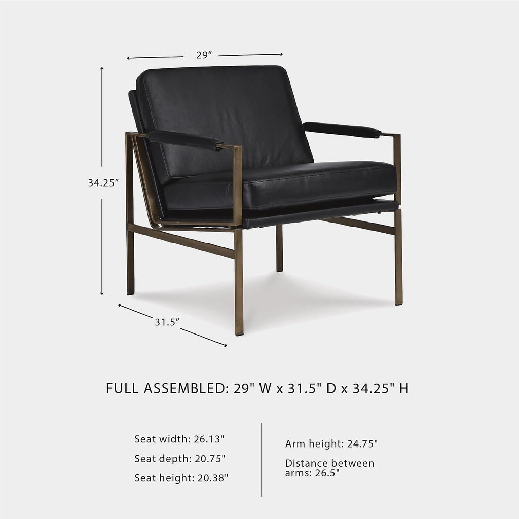 Signature Design by Ashley Puckman Leather Accent Chair, Modern Metal Frame Lounge Seating for Living Rooms, Black, 29" W