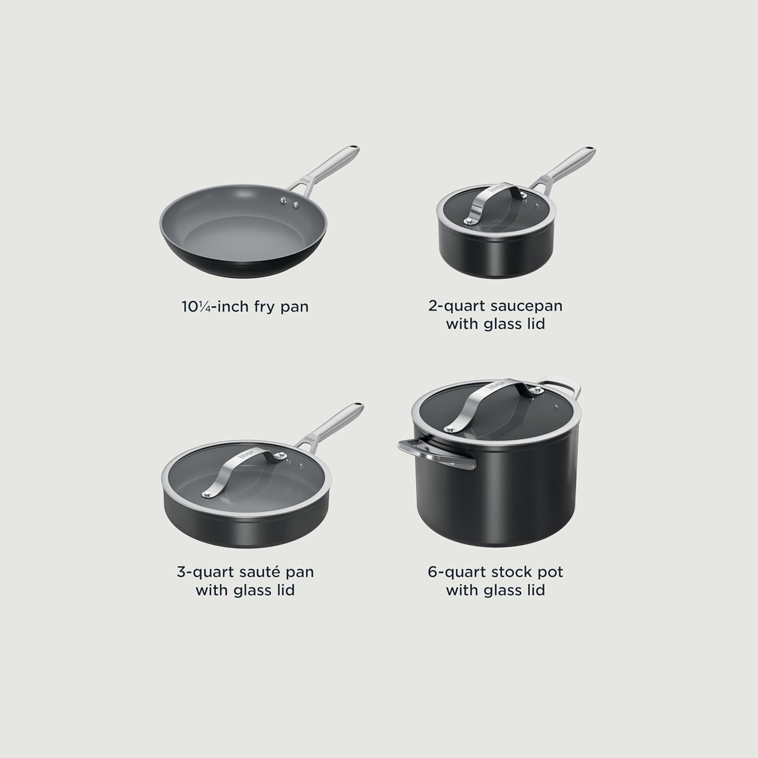 Ninja Ceramic Pro 7-Piece Cookware Set, Non-Stick Pots & Pans Set with Glass Lids, Nontoxic, PTFE Free, Ceramic Coated, Oven Safe, All Stovetops & Induction Compatible, Black, CW39007BK