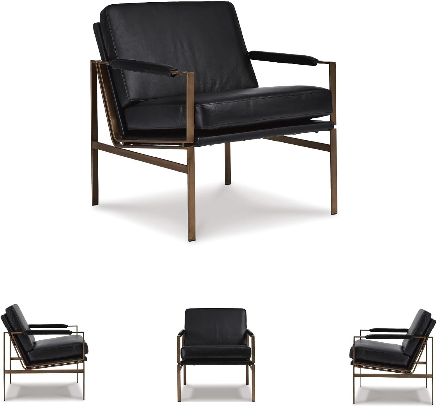 Signature Design by Ashley Puckman Leather Accent Chair, Modern Metal Frame Lounge Seating for Living Rooms, Black, 29" W