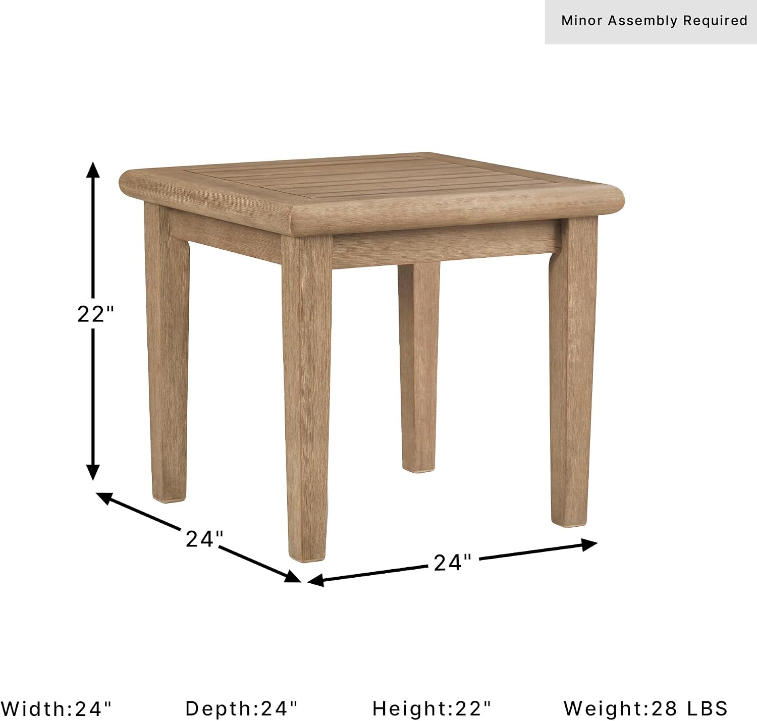 Signature Design by Ashley Gerianne Outdoor Square End Table with Slatting Styling and 5-Step Finishing Process, Eucalyptus Wood Frame, 22" High, Grayish Brown