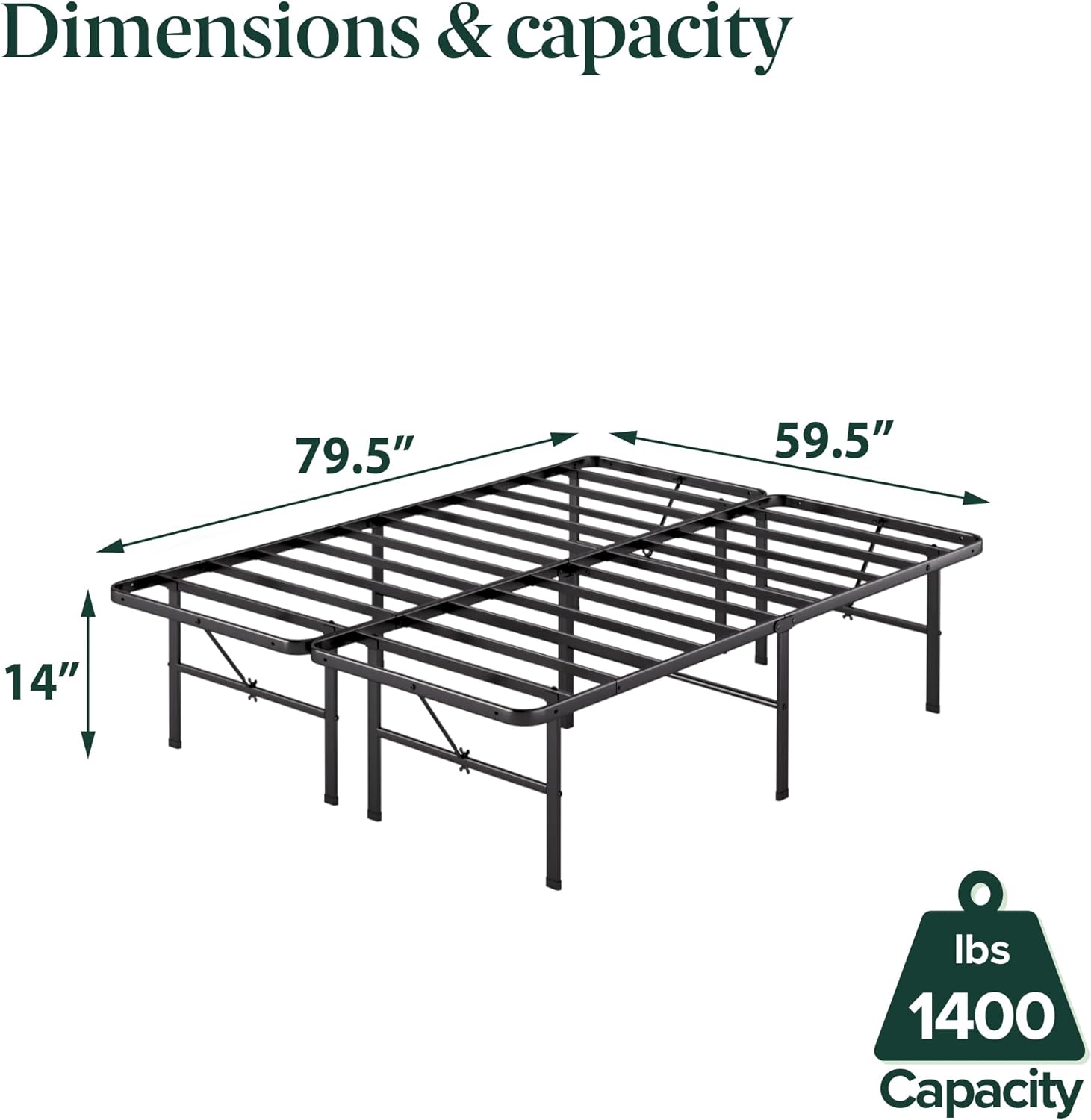 Zinus Rumi 14in Queen Metal Bed Frame, Quick Assembly SmartBase® Mattress Foundation, Heavy Duty Sturdy Steel with No Box Spring Needed, Eco-Friendly Packaging, Black