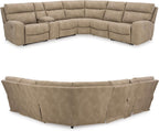 Signature Design by Ashley Next-Gen DuraPella 6-Piece Power Reclining Sectional, Zero Gravity Comfort and Adjustable Headrests, L-Shaped Faux Leather Modular Design for Living Rooms, Sand, 132" W