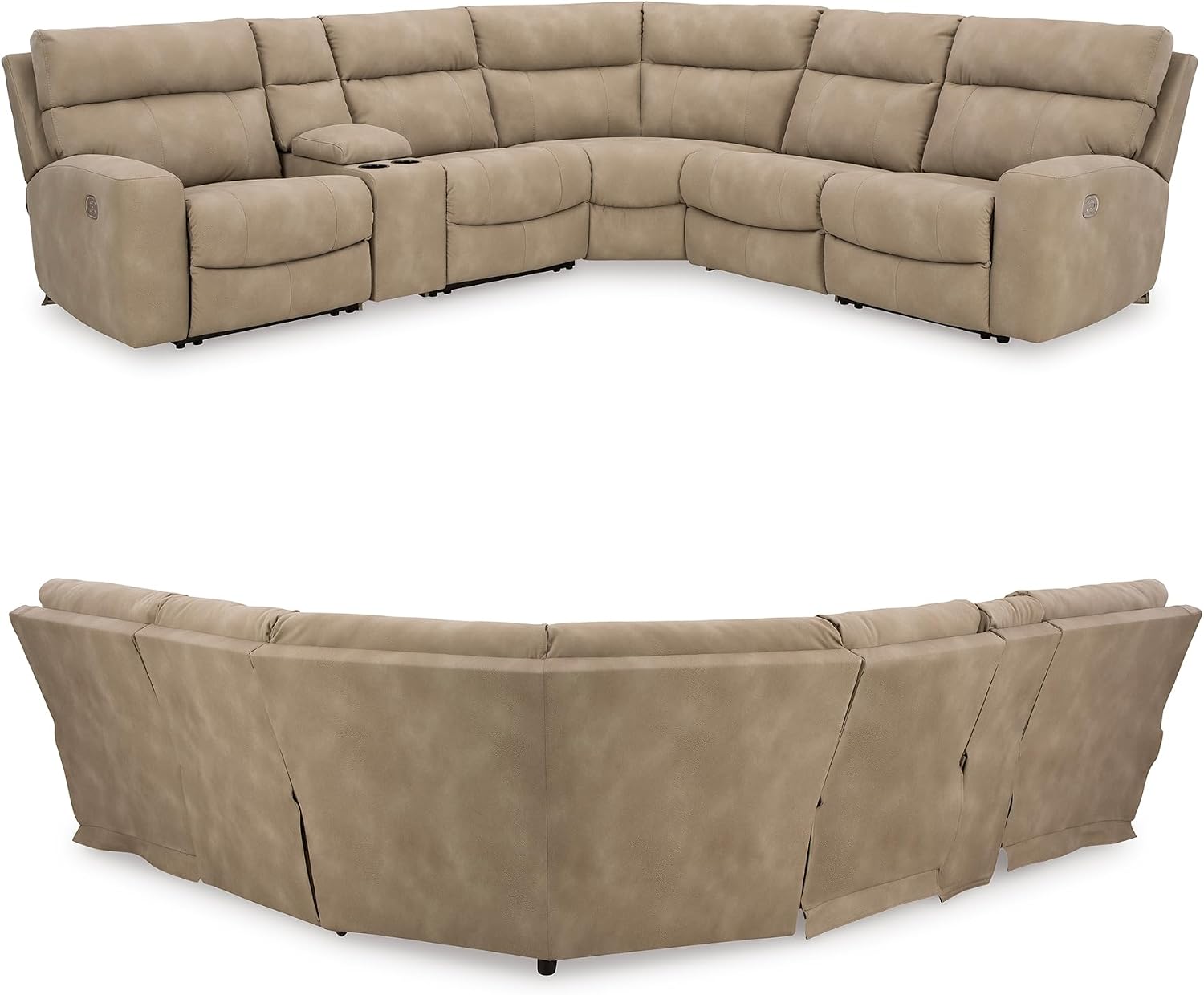 Signature Design by Ashley Next-Gen DuraPella 6-Piece Power Reclining Sectional, Zero Gravity Comfort and Adjustable Headrests, L-Shaped Faux Leather Modular Design for Living Rooms, Sand, 132" W