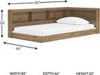 Signature Design by Ashley Deanlow Bookcase Storage Bed, Replicated Walnut Wood-Look Platform, Mid-Century Modern Casual Style, Integrated Bookshelf Side Rails, Honey Brown, Twin