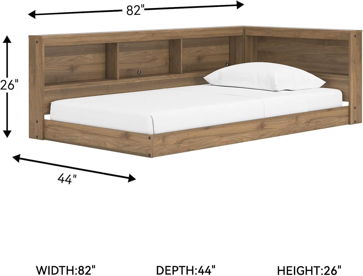 Signature Design by Ashley Deanlow Bookcase Storage Bed, Replicated Walnut Wood-Look Platform, Mid-Century Modern Casual Style, Integrated Bookshelf Side Rails, Honey Brown, Twin