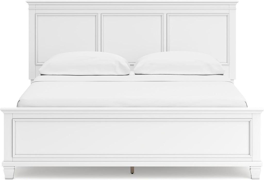 Signature Design by Ashley Fortman Transitional California King Panel Bed with Tapered Feet, Foundation or Box Spring Needed, White