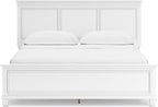 Signature Design by Ashley Fortman Transitional California King Panel Bed with Tapered Feet, Foundation or Box Spring Needed, White