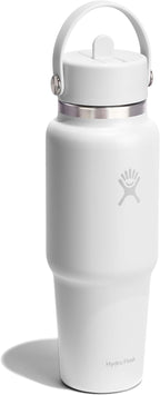 Hydro Flask Travel Water Bottle - Insulated Stainless Steel - Wide Straw Lid, Non Spill, Leakproof in 32 Oz Tonal White