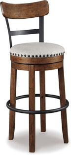 Signature Design by Ashley Valebeck Bar Stool, Rustic Industrial Swivel Barstool With Cushioned Upholstery, Wood & Metal Construction, Kitchen Island Seating, Counter Height, Black